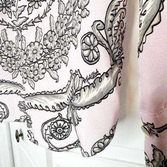 Hale Bob Silk Blouse International Silk Popover Pink Gray Print Women’s Size S - Picture 8 of 8